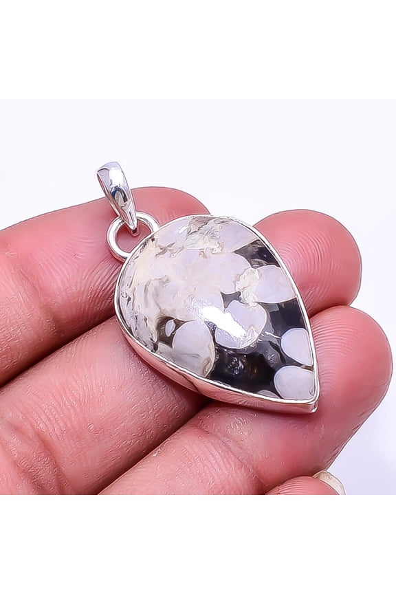 Petrified Peanut Wood Jasper -Australia 925 Silver Plated Pendant 1.68", Brown Peanut Wood Jasper Pendant P_7993_319_28