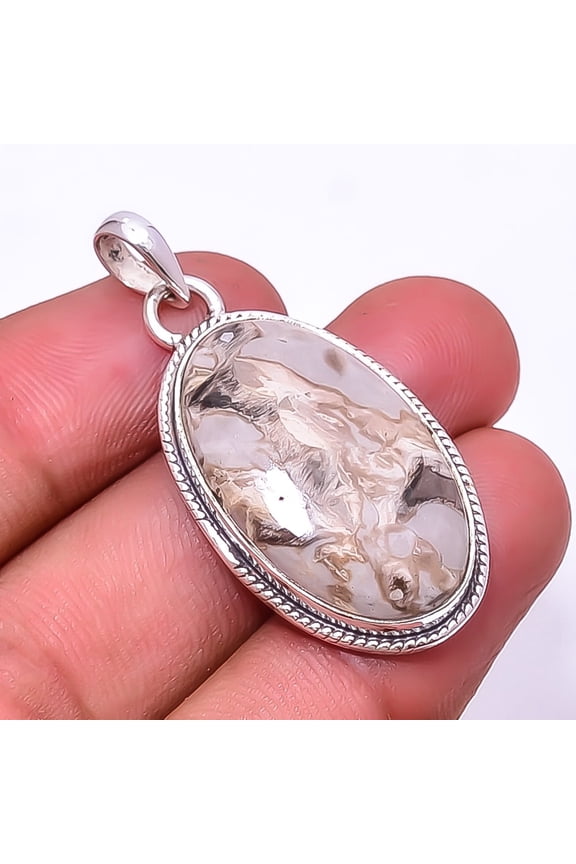 Petrified Peanut Wood Jasper -Australia 925 Silver Plated Pendant 1.76", Brown Peanut Wood Jasper Pendant P_8028_325_54