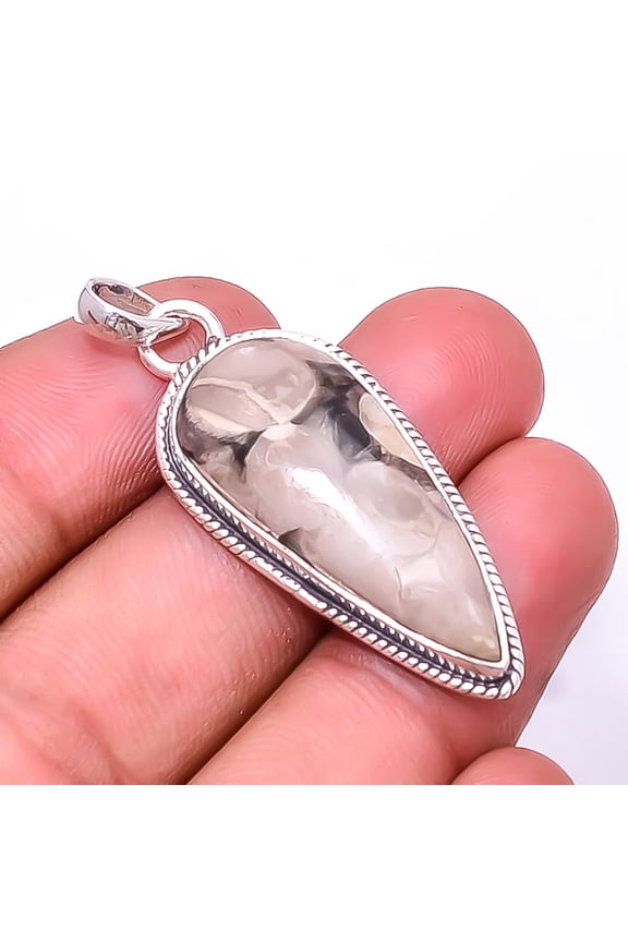 Petrified Peanut Wood Jasper -Australia 925 Silver Plated Pendant 1.95", Brown Peanut Wood Jasper Pendant P_8028_325_21