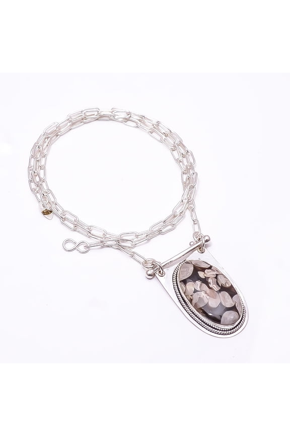 Petrified Peanut Wood Jasper -Australia 925 Sterling Silver Chain Pendant 19-23", Brown Peanut Wood Jasper Necklace CP_9262_369_51