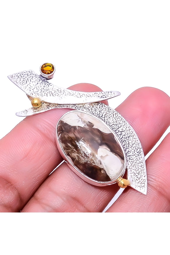 Petrified Peanut Wood Jasper - Australia 925 Sterling Silver Pendant 2.15" P_3, Gemstone Jewelry, Birthday Gift, Christmas Gift