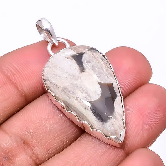 Petrified Peanut Wood Jasper -Australia Designer Handmade 925 Sterling Silver Pendant 1.76", Brown Peanut Wood Jasper Pendant P_8060_321_56
