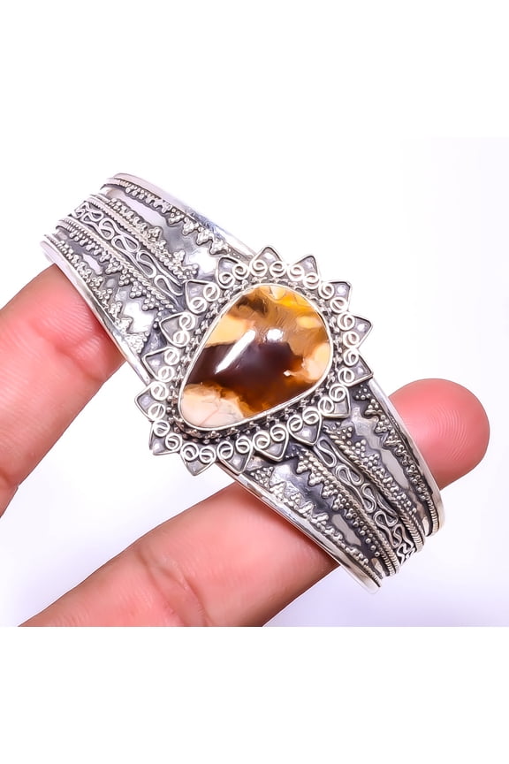 Petrified Peanut Wood Jasper Gemstone 925 Silver Plated Cuff Adst. T68 A396, Valentine's Day Gift, Birthday Gift, Beautiful Jewelry For Woman & Girls