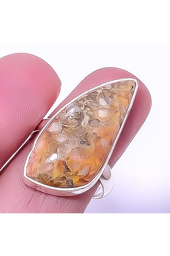 Petrified Peanut Wood Jasper Gemstone 925 Silver Plated Jewelry Ring s.8 A380, Valentine's Day Gift, Birthday Gift, Beautiful Jewelry For Woman