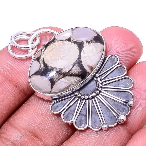 Petrified Peanut Wood Jasper Oxidised 925 Silver Handmade Pendant 1.76" P49