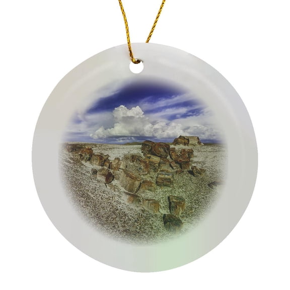 3drose, Petrified Rock Segments Found in Petrified Forest National Park, Circle Porcelain Ornament