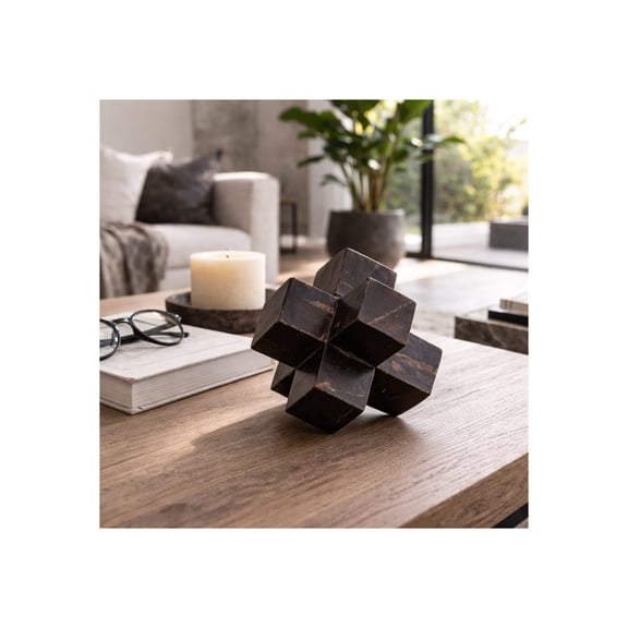 Petrified Wood Jack Ornament for Home or Bathroom Decor - Modern Decorative Object for Office Desk, Living Room Decor, and Shelf Display - Sleek Sculpture for Coffee Table- 5", Black