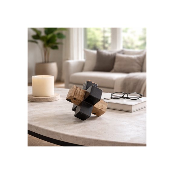 Petrified Wood Jack Ornament for Home or Bathroom Decor - Modern Decorative Object for Office Desk, Living Room Decor, and Shelf Display - Sleek Sculpture for Coffee Table- 5", Brown & Black