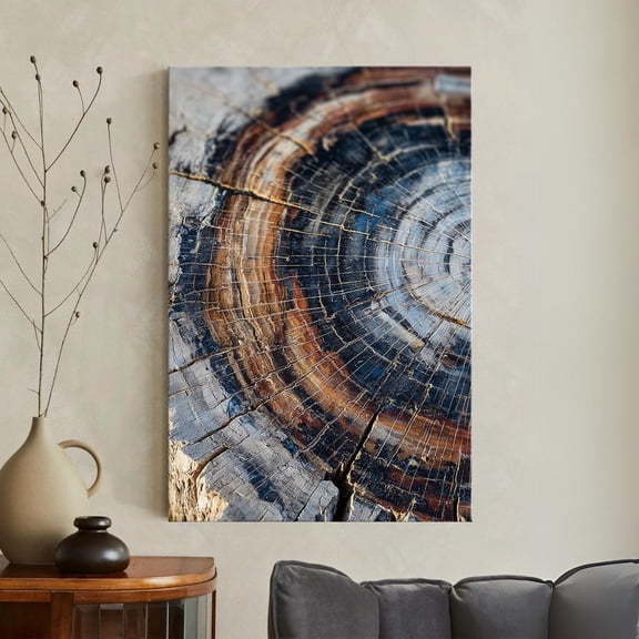Petrified Wood Wall Art Tree Ring Abstract Nature Art Earthy Decor Boho, Stretched Canvas 8x10in