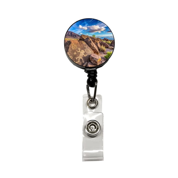 Petroglyph National Monument New Mexico Watercolor Style Retractable Reel ID Badge Key Card Name Tag Holder with Clip