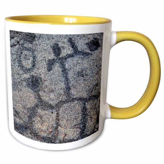 3drose, Petroglyph, Volcanoes Np, Big Island, Hawaii - Us12 Rbe0018 - Ralph H. Bendjebar, 11oz Two-tone Yellow Mug