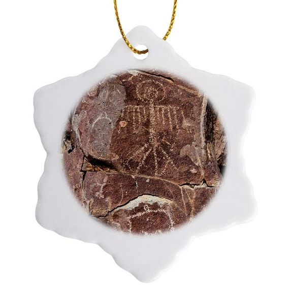 3drose, Petroglyphs at Three Rivers Petroglyph Site, Three Rivers, New Mexico, 3 inch Snowflake Porcelain Ornament