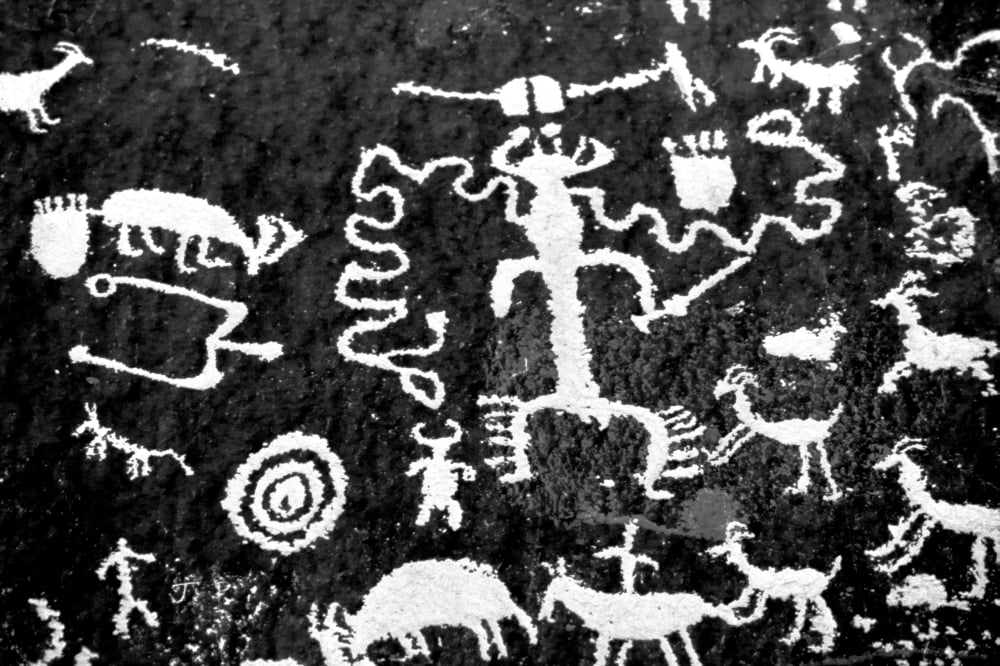 Petroglyphs of Newspaper Rock State Historic Monument Needles District Canyonlands National Park Utah USA Canvas Art - Panoramic Images (18 x 24)
