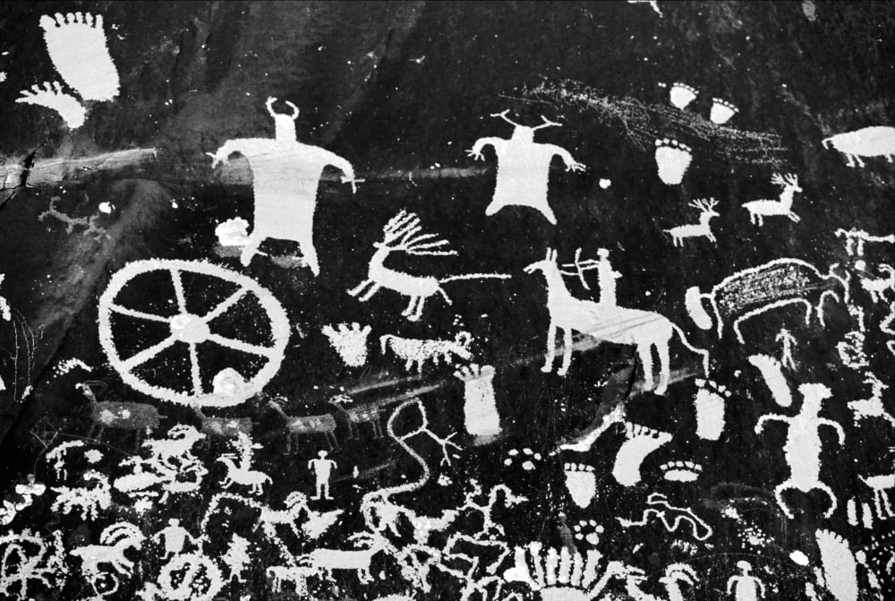 Petroglyphs of Newspaper Rock State Historic Monument Needles District Canyonlands National Park Utah USA Canvas Art - Panoramic Images (24 x 36)