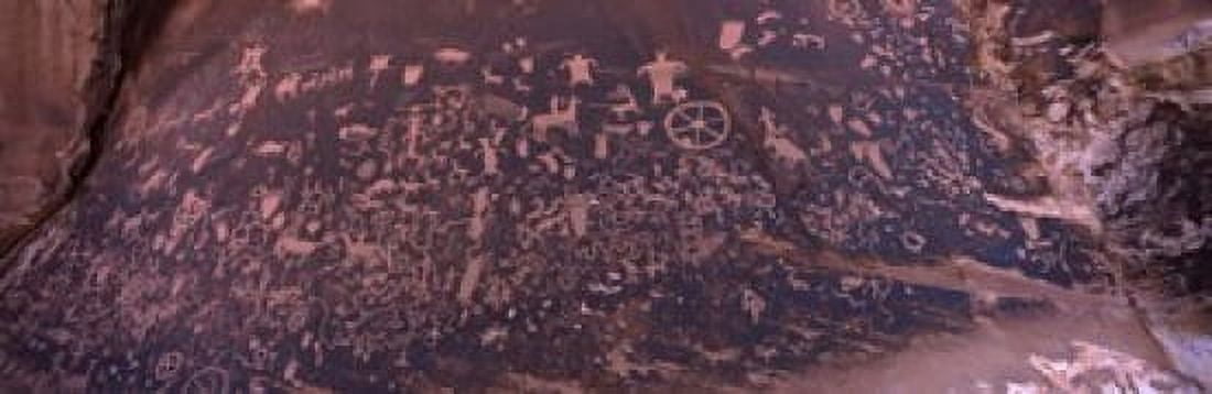 Petroglyphs on a rock Newspaper Rock State Historic Monument Newspaper Rock Park Utah USA Canvas Art - Panoramic Images (18 x 6)