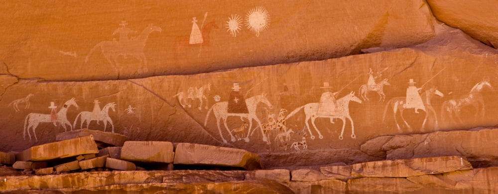 Petroglyphs on sandstone Canyon de Chelly National Monument Arizona USA Canvas Art - Panoramic Images (6 x 15)