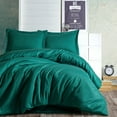 thumbnail image 1 of Petrol Green Satin Duvet Cover Set, 100% High Quality Turkish Cotton Queen Size Set, 1 Duvet Cover, 1 Fitted Sheet and 2 Pillowcases, Hypoallergenic, Breathable, Satin Bedding Set, Machine Washable, 1 of 6