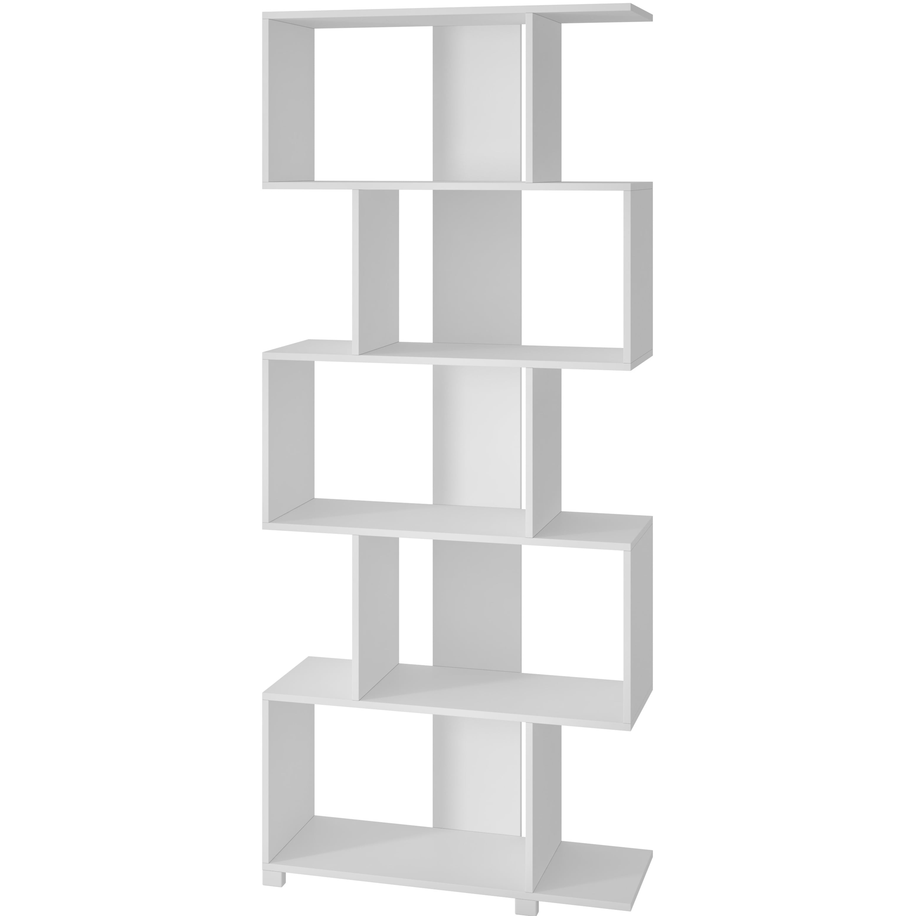 White Geometric Wood Bookcase with Cubes