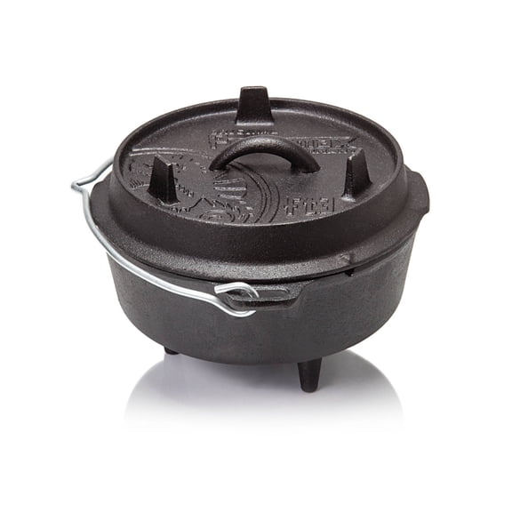 Petromax Cast Iron Dutch Oven for Cooking or Baking Outdoors Over a Campfire or in the Home Kitchen, Pre-Seasoned Cookware Conducts Heat Evenly, 3 Legs, 1.7 Quart