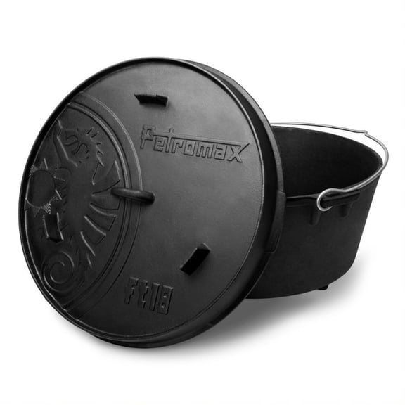 Petromax Cast Iron Dutch Oven for Cooking or Baking Outdoors Over a Campfire or in the Home Kitchen, Pre-Seasoned Cookware Conducts Heat Evenly, 3 Legs, 17 Quart