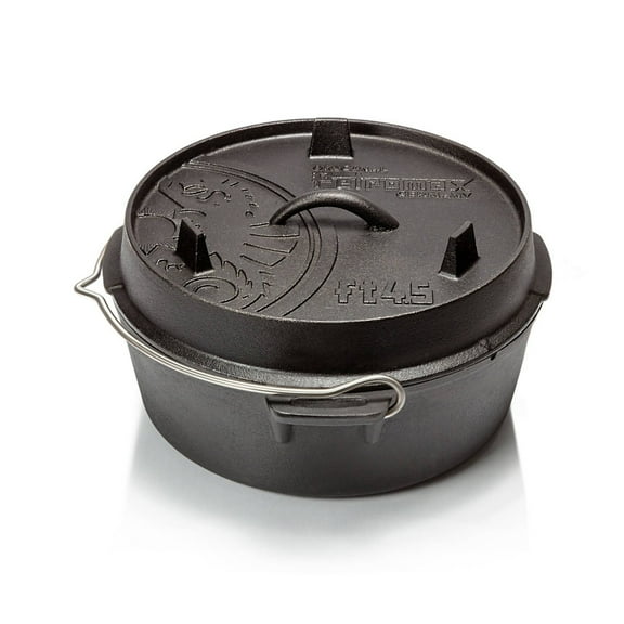 Petromax Cast Iron Dutch Oven for Cooking or Baking Outdoors Over a Campfire or in the Home Kitchen, Pre-Seasoned Cookware Conducts Heat Evenly, Flat Base, 3.7 Qt