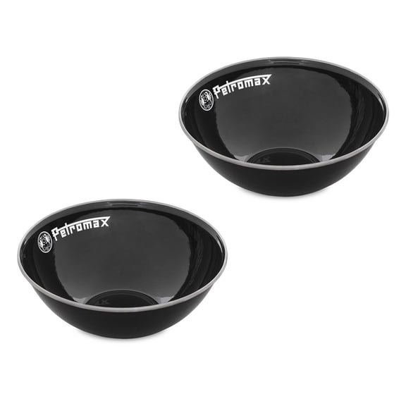 Petromax Enamelware Dinnerware Bowls, Traditional Lightweight Enameled Steel Tableware for Kitchen and Camping, 2 Pack for Hot or Cold Food, 33.8 oz, Black