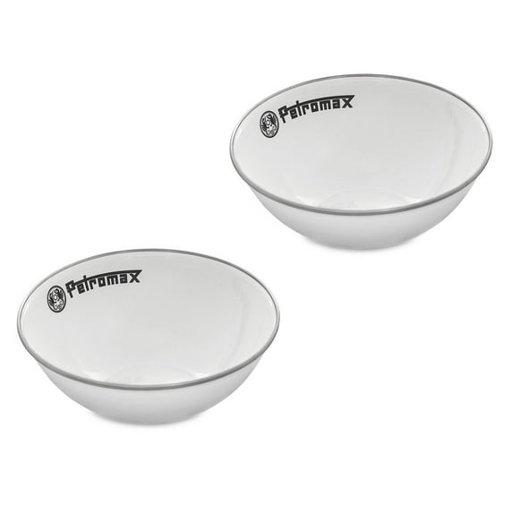 Petromax Enamelware Dinnerware Bowls, Traditional Lightweight Enameled Steel Tableware for Kitchen and Camping, 2 Pack for Hot or Cold Food, 33.8 oz, White