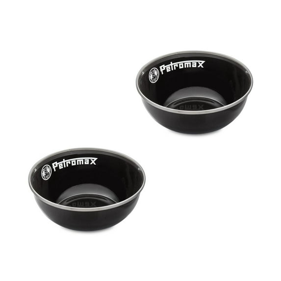 Petromax Enamelware Dinnerware Bowls, Traditional Lightweight Enameled Steel Tableware for Kitchen and Camping, 2 Pack for Hot or Cold Food, 5.4 oz, Black