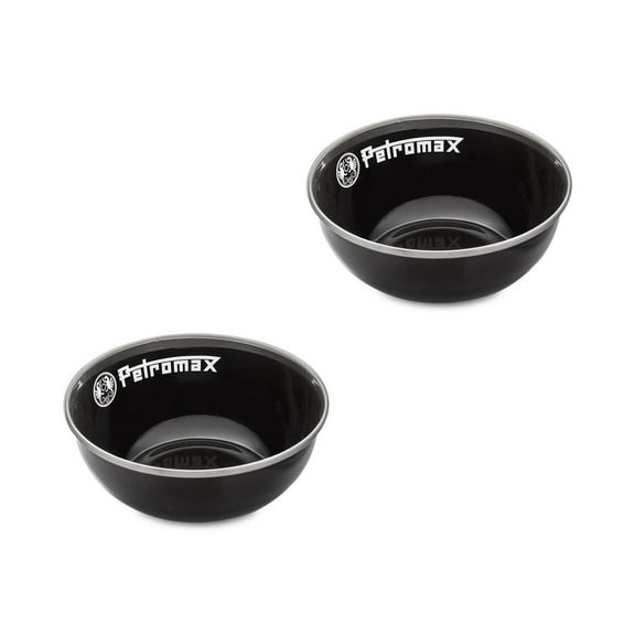 Petromax Enamelware Dinnerware Bowls, Traditional Lightweight Enameled Steel Tableware for Kitchen and Camping, 2 Pack for Hot or Cold Food, 5.4 oz, Black