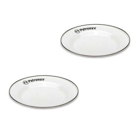 Petromax Enamelware Dinnerware Plates, Traditional Lightweight Enameled Steel Tableware for Kitchen and Camping, 2 Pack for Hot or Cold Food, 7 inch, White