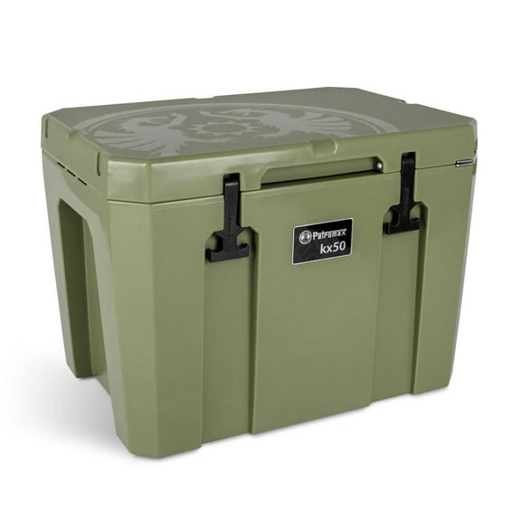 Petromax Large Capacity Hard Cooler Box, Olive 52.8 Qt Insulated Ice Chest, Keep Food Cold for Multi Day Outdoor Camping