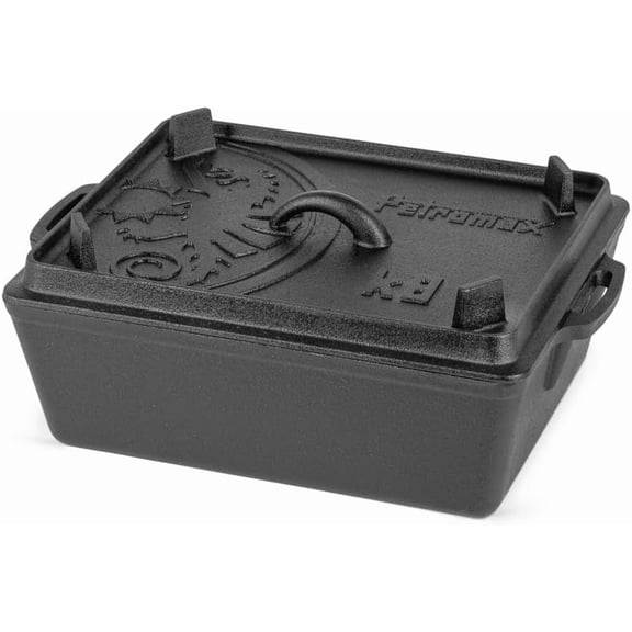 Petromax Loaf Pan with Lid, Large Cast Iron Bakeware Pan with Handles for Campfire or Home Kitchen, Pre-Seasoned, Can Also Use Lid for Cooking, 5.8 Quart