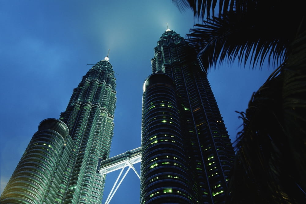 Petronas Twin Towers At Night Low Angle View Canvas Art - Martin Stolworthy Design Pics (19 x 12)