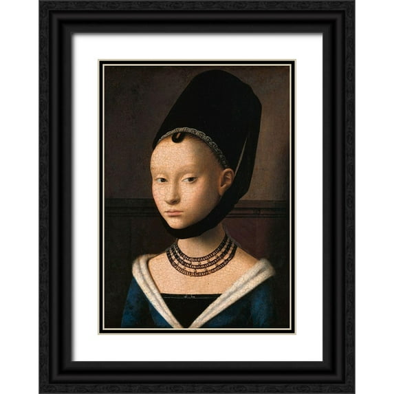 Petrus, Christus 24x32 Black Ornate Wood Framed with Double Matting Museum Art Print Titled - Portrait of a Young Woman