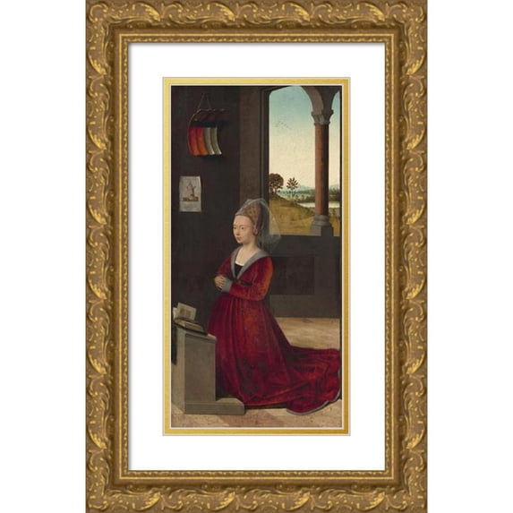 Petrus Christus 9x14 Gold Ornate Wood Frame and Double Matted Museum Art Print Titled - Portrait of a Female Donor (C. 1455)