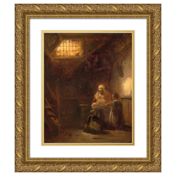 Petrus Marius Molijn 15x18 Gold Ornate Wood Frame and Double Matted Museum Art Print Titled - The Nursery (1839-1849)