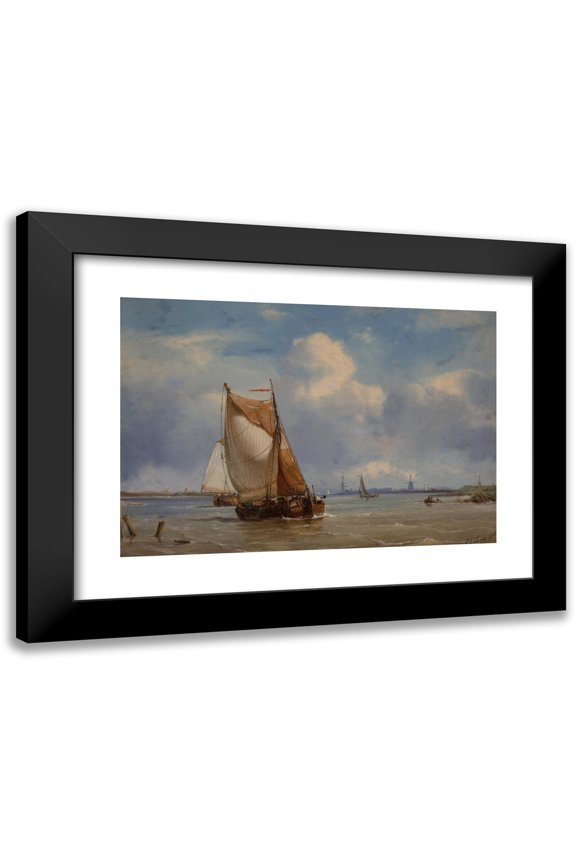 Petrus Paulus Schiedges 14x11 Black Modern Framed Museum Art Print Titled - Shipping in a Light Breeze (1858)