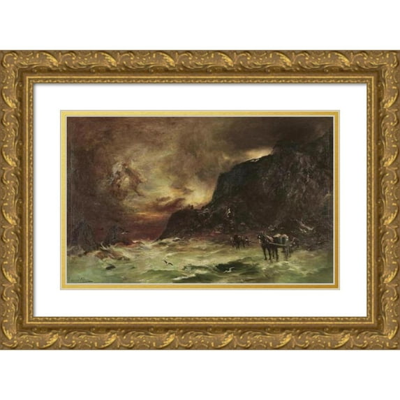 Petrus van der Velden 24x17 Gold Ornate Framed and Double Matted Museum Art Print Titled - Storm at Wellington Heads, Circa 1908