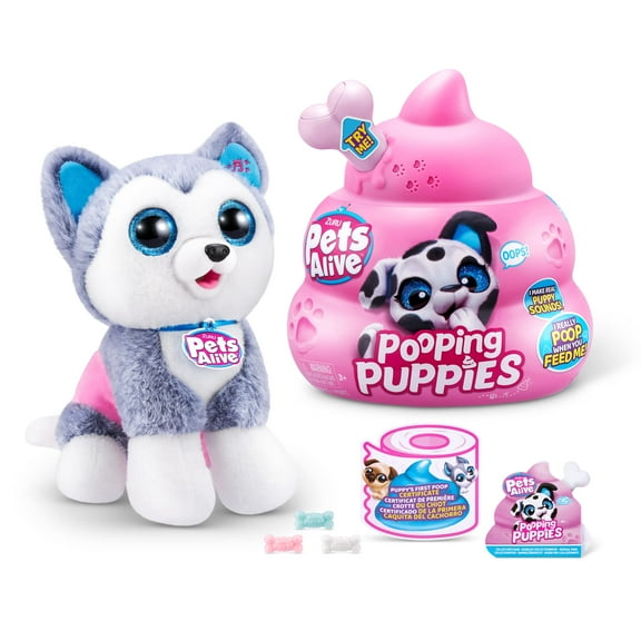 Pets Alive Pooping Puppies (Husky) by ZURU Surprise Puppy Plush, Ultra Soft Plushies, Interactive Toy Pets, Electronic Pet Puppy for Girls and Children Husky