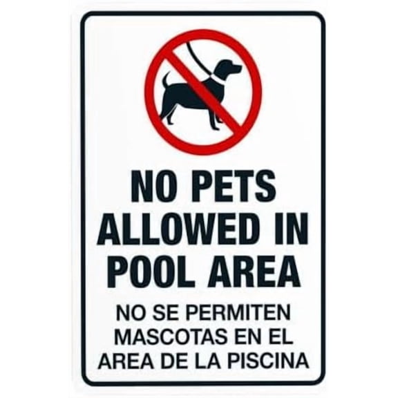 No Pets Allowed In Pool Area Sign, Bilingual Spanish English Warning Sign, Pool Rules Security Metal Signs for Home Business Outdoor Indoor Street Wall Safety Caution Custom Decor 8 x 12 Inch