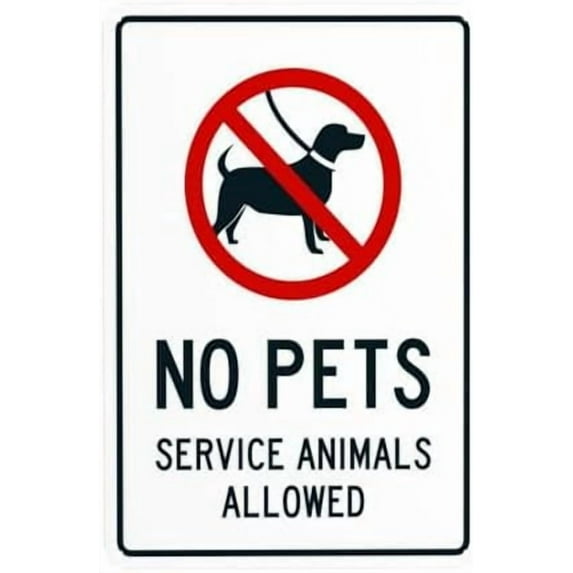 No Pets Allowed Sign, Service Animals Allowed Warning Sign, Door Metal Signs for Business Home Outdoor Indoor Road Yard Garage Street Wall Caution Custom Decor 8 x 12 Inch