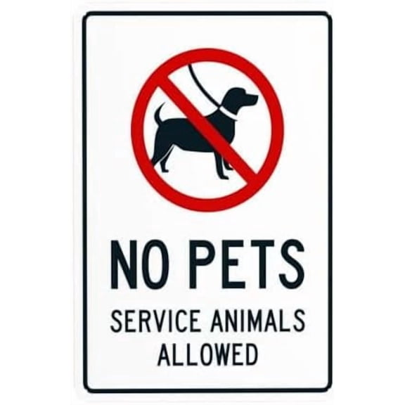No Pets Allowed Sign, Service Animals Allowed Warning Sign, Door Metal Signs for Business Home Outdoor Indoor Road Yard Garage Street Wall Caution Custom Decor 8 x 12 Inch
