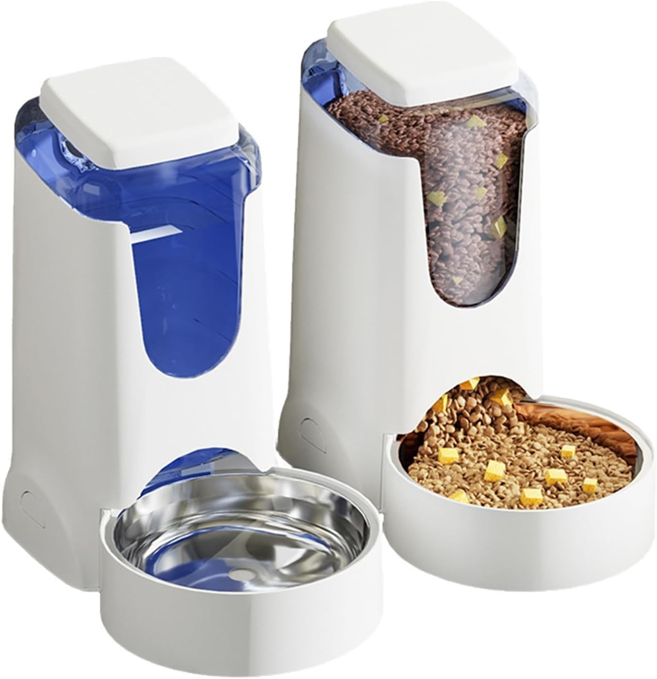 Pets Automatic Gravity Feeder Dogs 2.8L Food & 4L Water Dispenser Set with Stainless Steel Bowl for Medium Big Dog Cat (White)