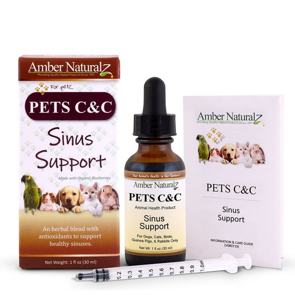 Amber NaturalZ Pet C&C Herbal Supplement for Dogs, Cats, Birds, Guinea Pigs, and Rabbits | Pet Supplement for Healthy Sinus | 1 Fluid Ounce Glass Bottle | Manufactured In the USA