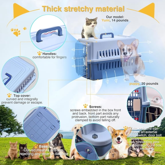 -Pets Carrier, Kennel, 23 In. Long, Hard-Sided, for Dog/Cat up to 20 lbs, Suit for Airline/Road Travel (Orange)