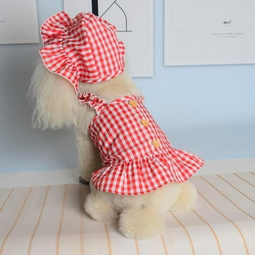 Pets Clothes, Dogs Dress and Hat Suit, Cute Lattice Princess Dresses for Pet Small, Medium, Large Dogs, Red, XS-XL