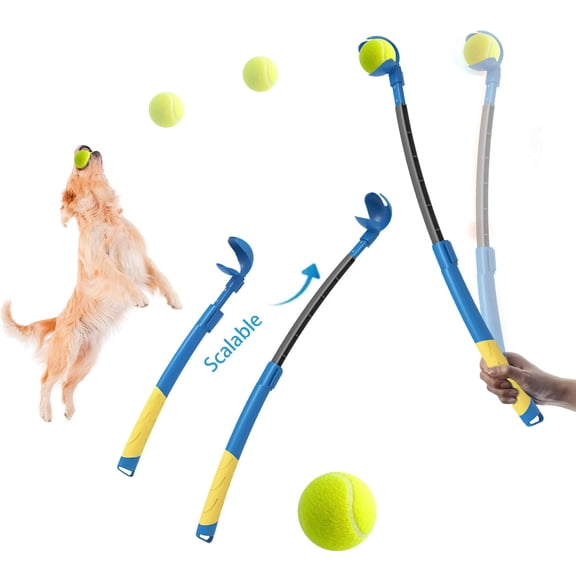 Pets Dog Ball Launcher - Ergonomic Tennis Ball Thrower for Dogs 20-60 lbs - Includes Tosser and (1) 2.5 Inch Balls for Fetch Dog Fetch Ball Thrower