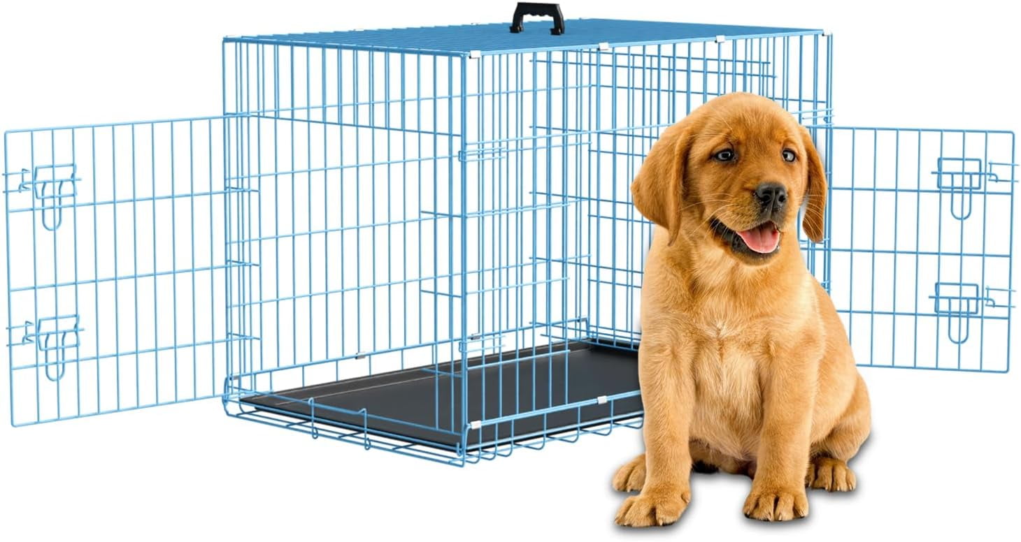 Pets Dog Crate Double Door Folding Metal Dog Cage Dog Crates for Large Dogs Outdoor Indoor Basic