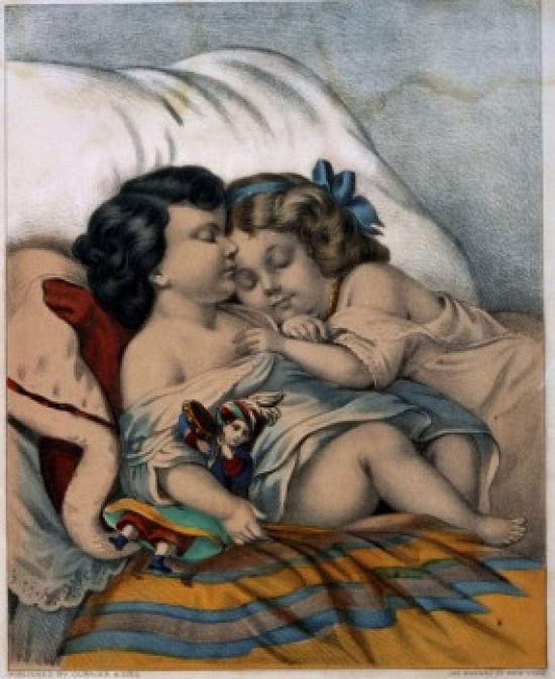 Our Pets Fast Asleep Currier & Ives (Active 1857-1907 American) Color Lithograph Library of Congress Washington DC Canvas Art - Currier & Ives (24 x 36)