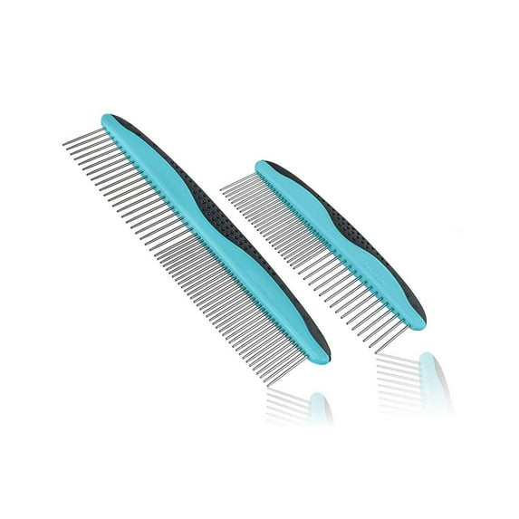 Pets First 2 Pack Pet Combs Small & Large Anti-Slip Grip Comb for Dogs and Cats